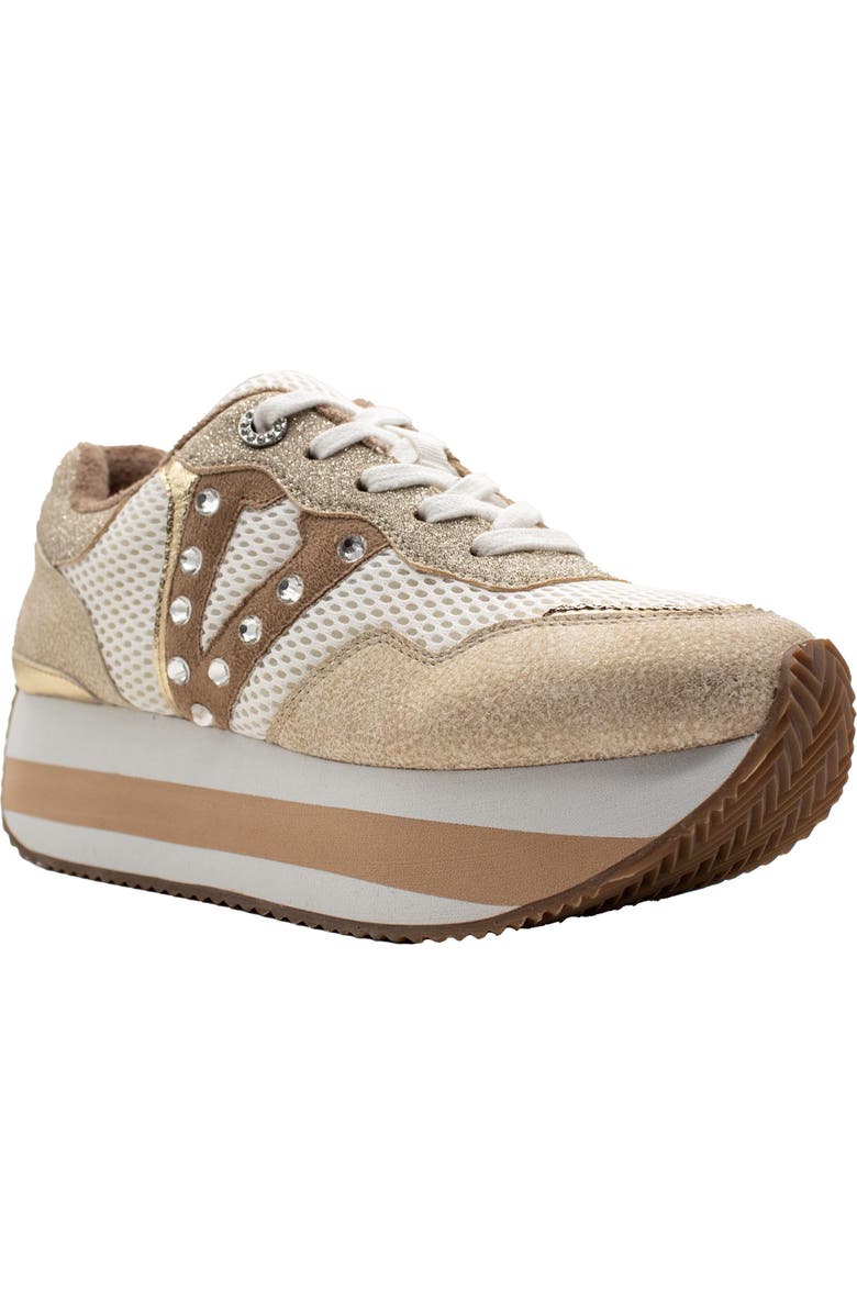 Volatile Beckett Crystal Embellished Mixed Media Platform Sneaker, Main, color,