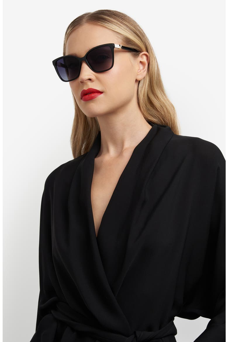 Her 56mm Gradient Rectangular Sunglasses, Alternate, color, BLACK/ DARK GREY SF