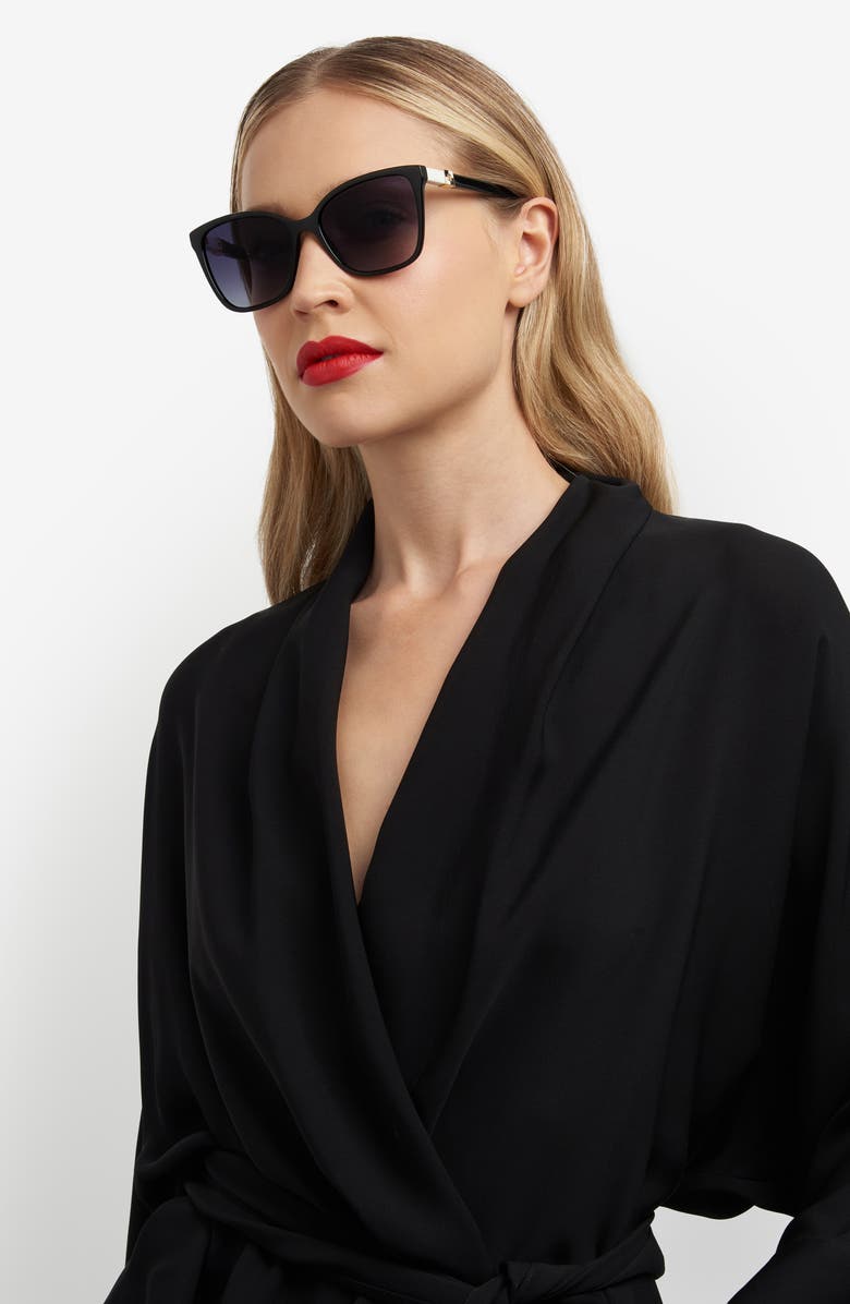Carolina Herrera Her 56mm Gradient Rectangular Sunglasses, Alternate, color, Black/ Dark Grey Sf