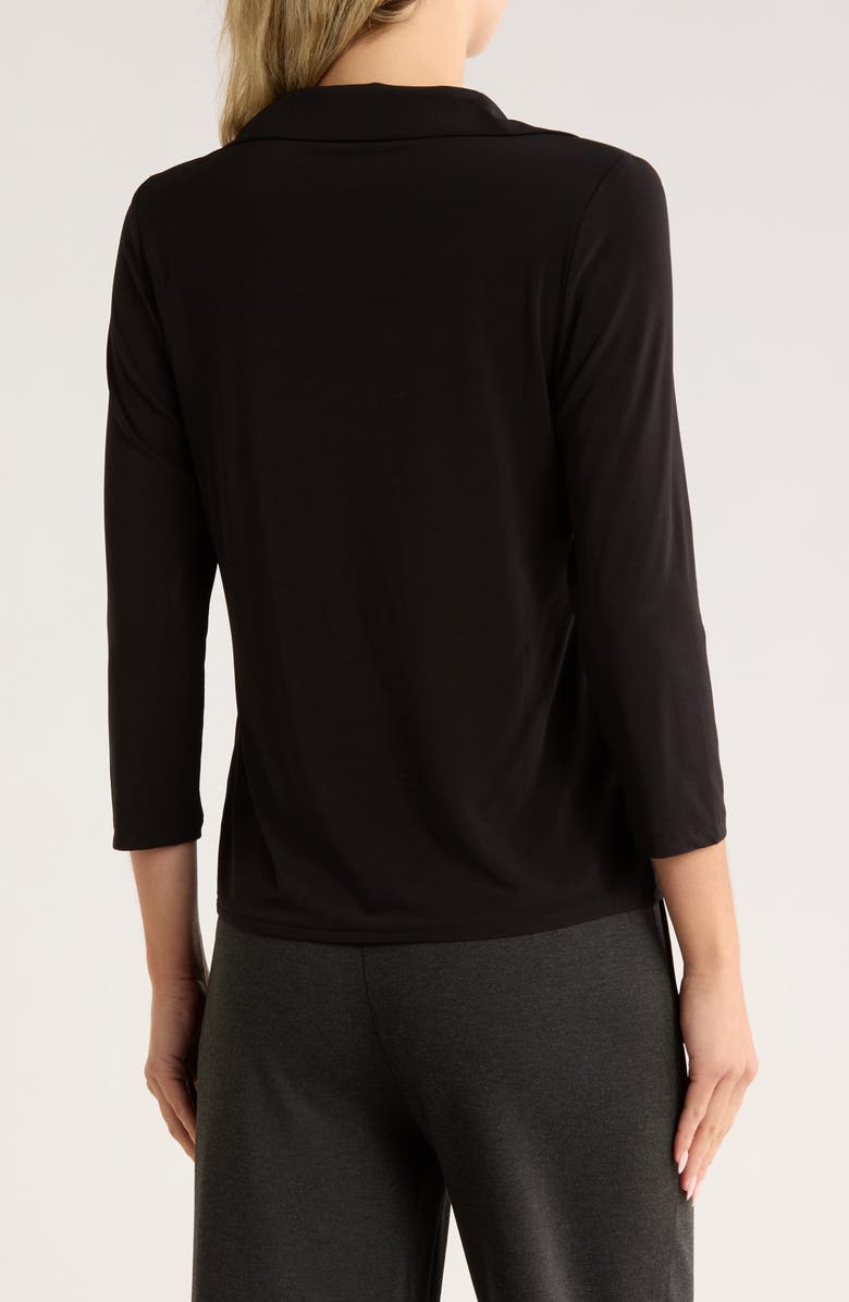 JASON WU Three-Quarter Sleeve Knit Button-Up Shirt, Alternate, color, Black