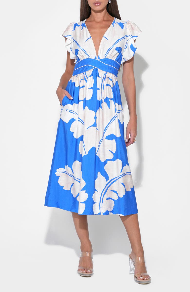 Adelyn Rae Avery Botanical Print Midi Dress, Alternate, color, Blue/ Ivory