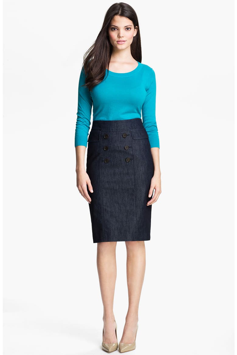 Double Button Front Denim Skirt, Alternate, color, DARK INDIGO
