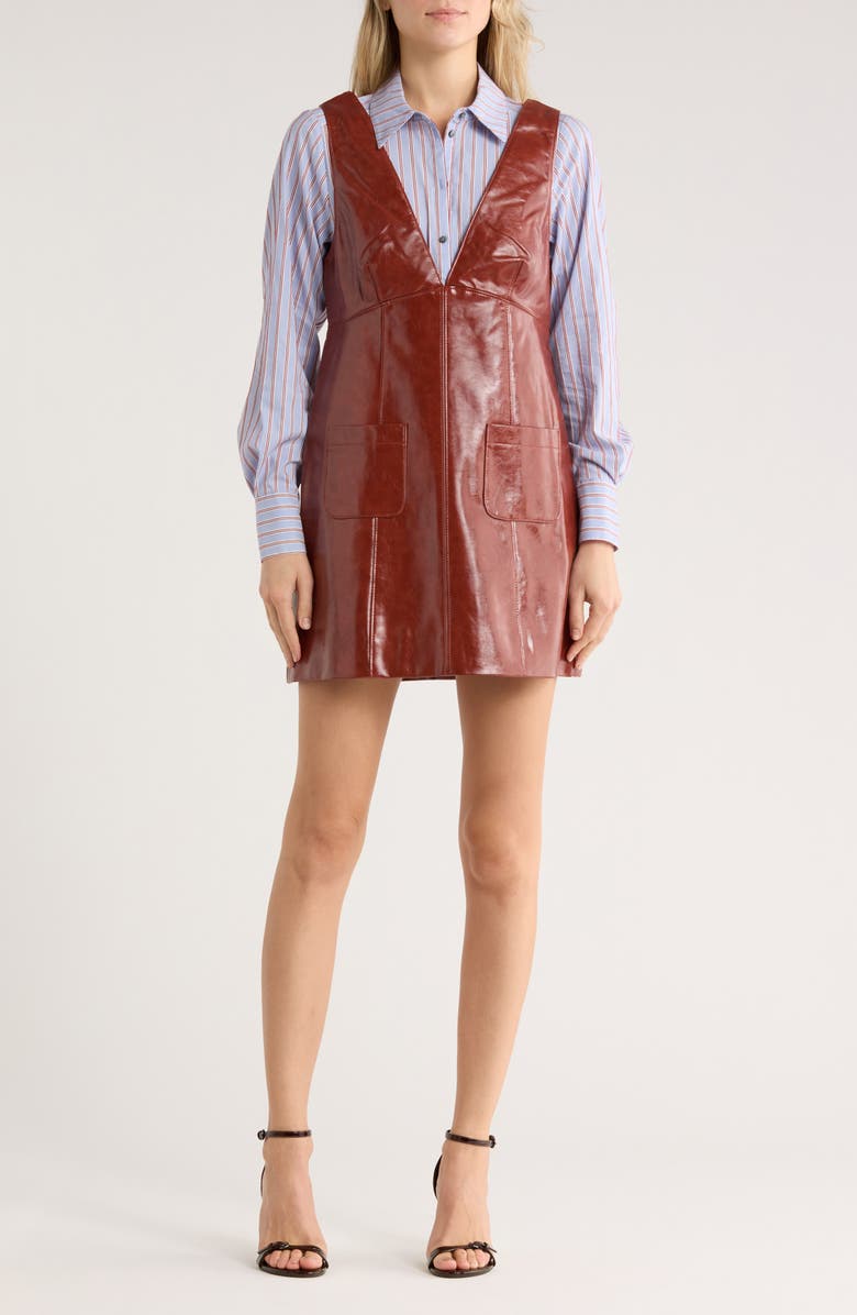 Cinq à Sept Tade Faux Leather Pinafore Shirtdress, Main, color, Smoked Paprika/ Iris Storm