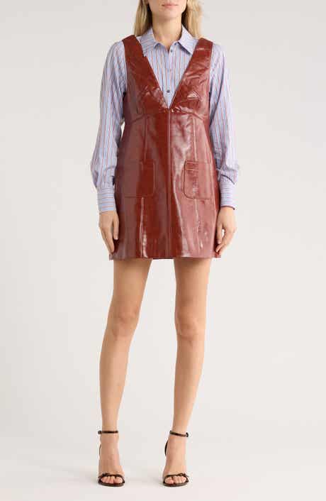 Cinq à Sept Tade Faux Leather Pinafore Shirtdress