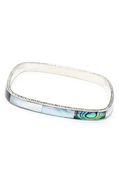 Abalone Shell Inlay Sterling Silver Bangle