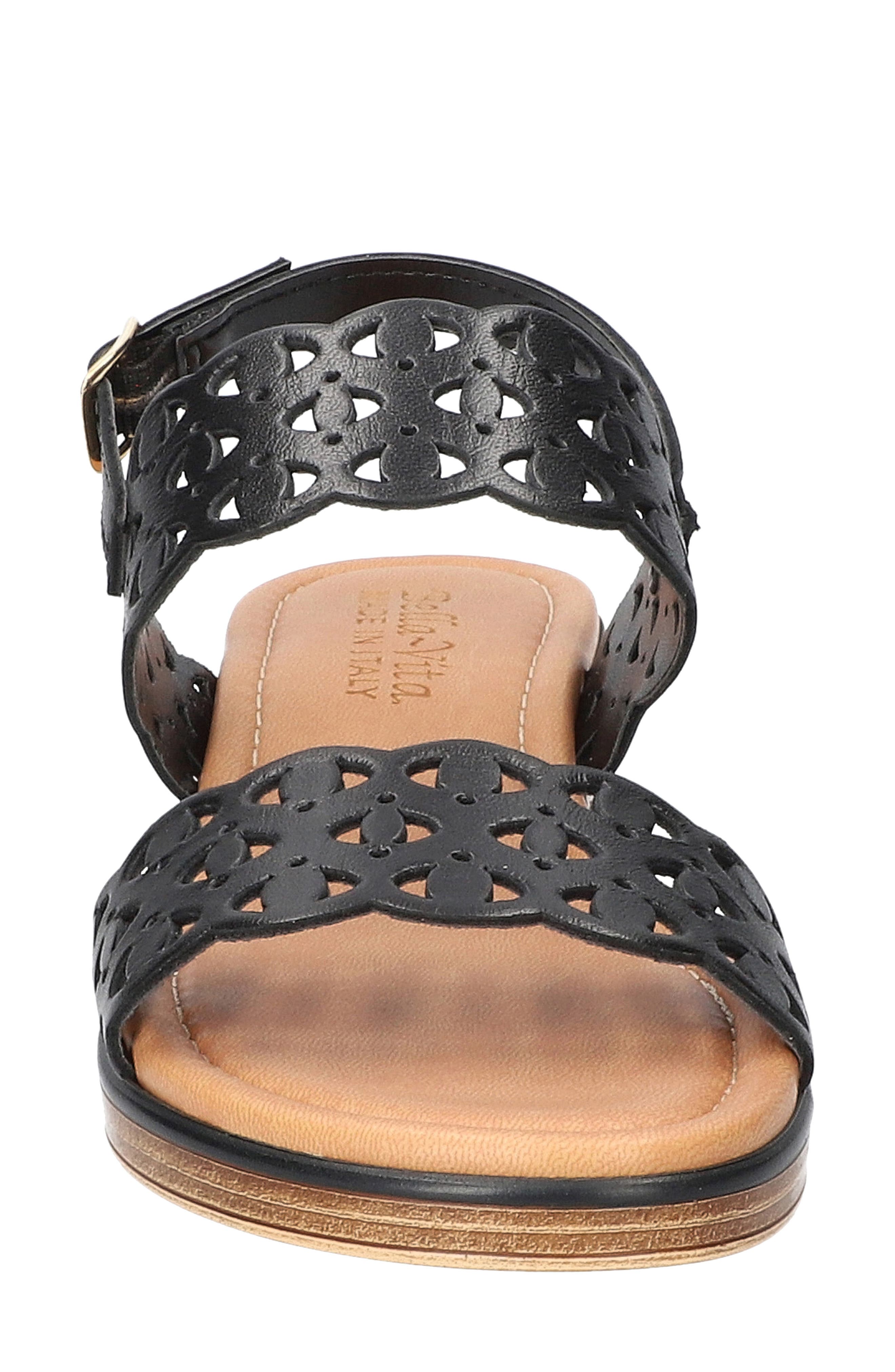 Bella Vita Zoe Italy Perforated Sandal, Alternate, color, Black Italian Leather
