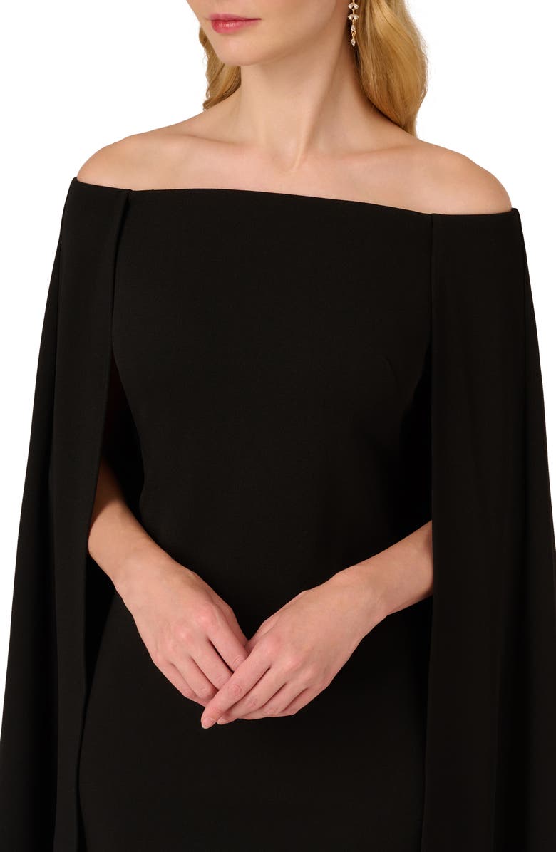Adrianna Papell Off the Shoulder Long Sleeve Capelet Cocktail Dress, Alternate, color, 