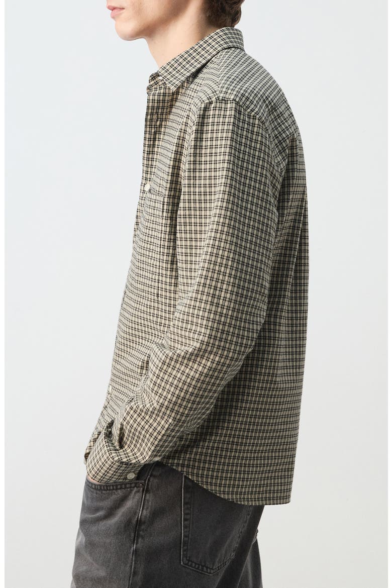Regular Fit Check Cotton Blend Button-Up Shirt, Alternate, color, BEIGE