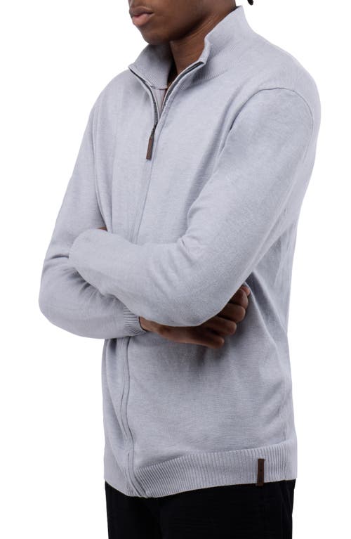 Spring + Mercer Mock Neck Full Zip Sweater In Light Heather Grey
