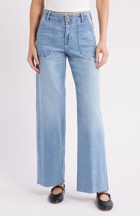 High Waist Raw Hem Wide Leg Dad Jeans