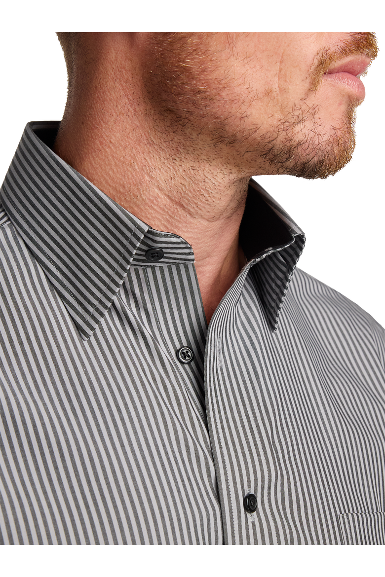 Cotton Point Collar Poplin Slim Contrast Trim Button Cuff Long Sleeve, Alternate, color, Black