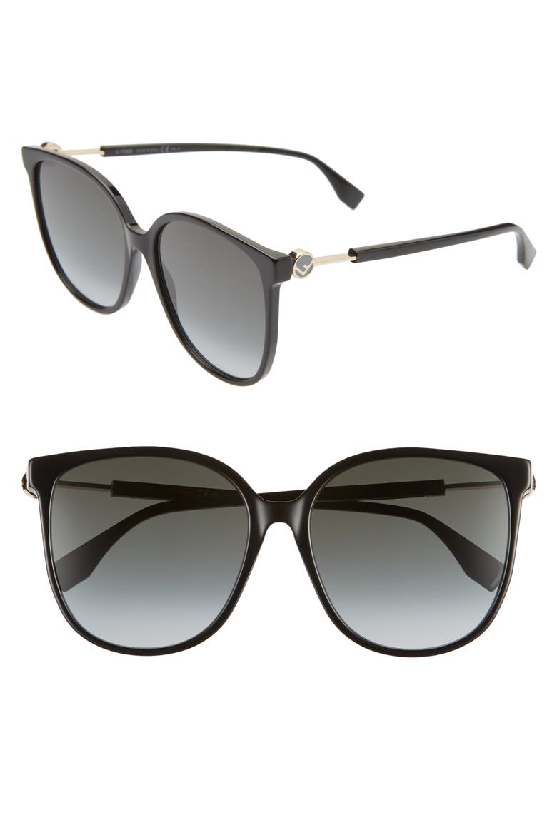 58mm Cat Eye Sunglasses, Main, color, BLACK/ DKGRAY GRADIENT