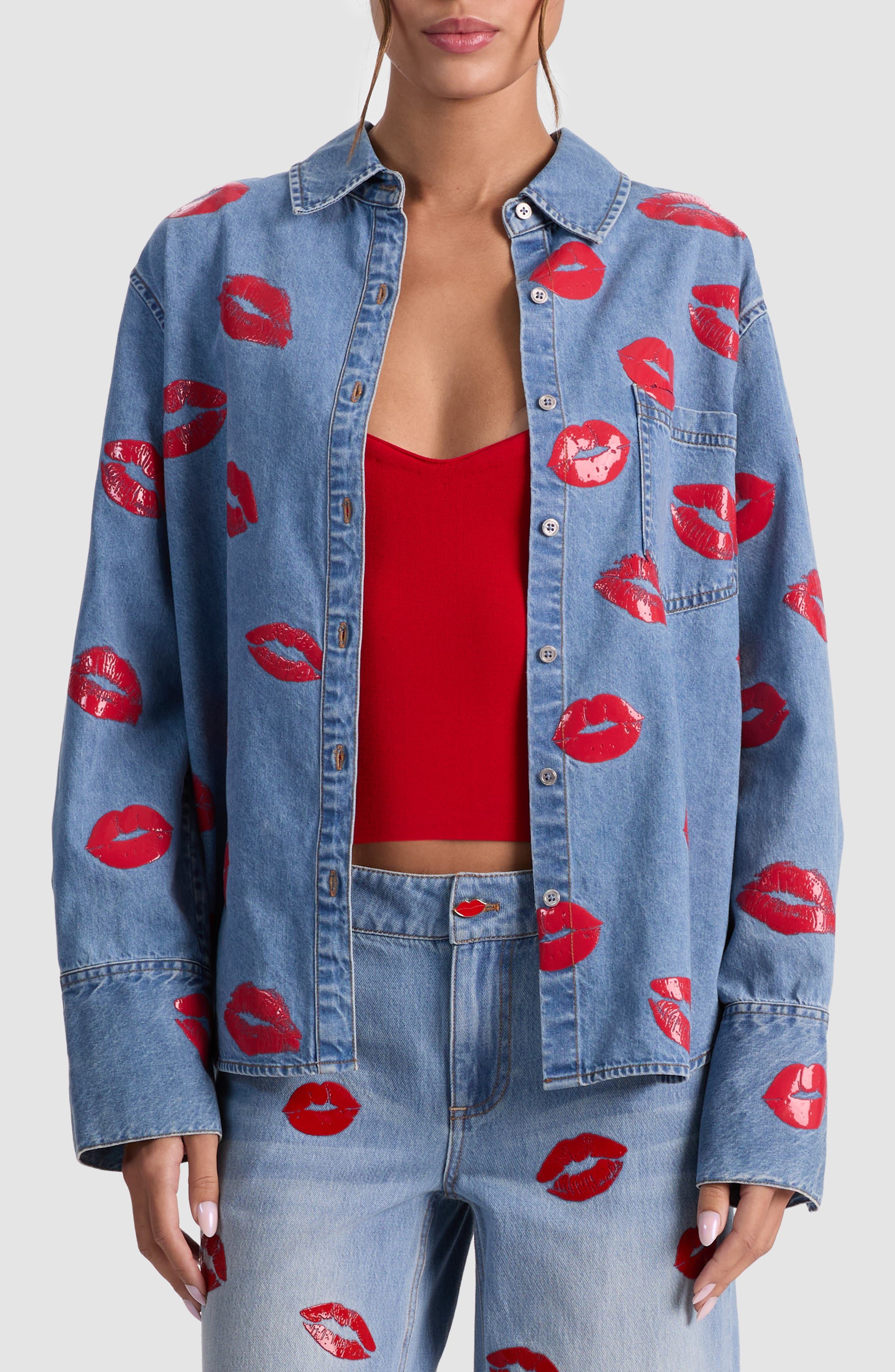 Kiss Print Denim Shirt Jacket
