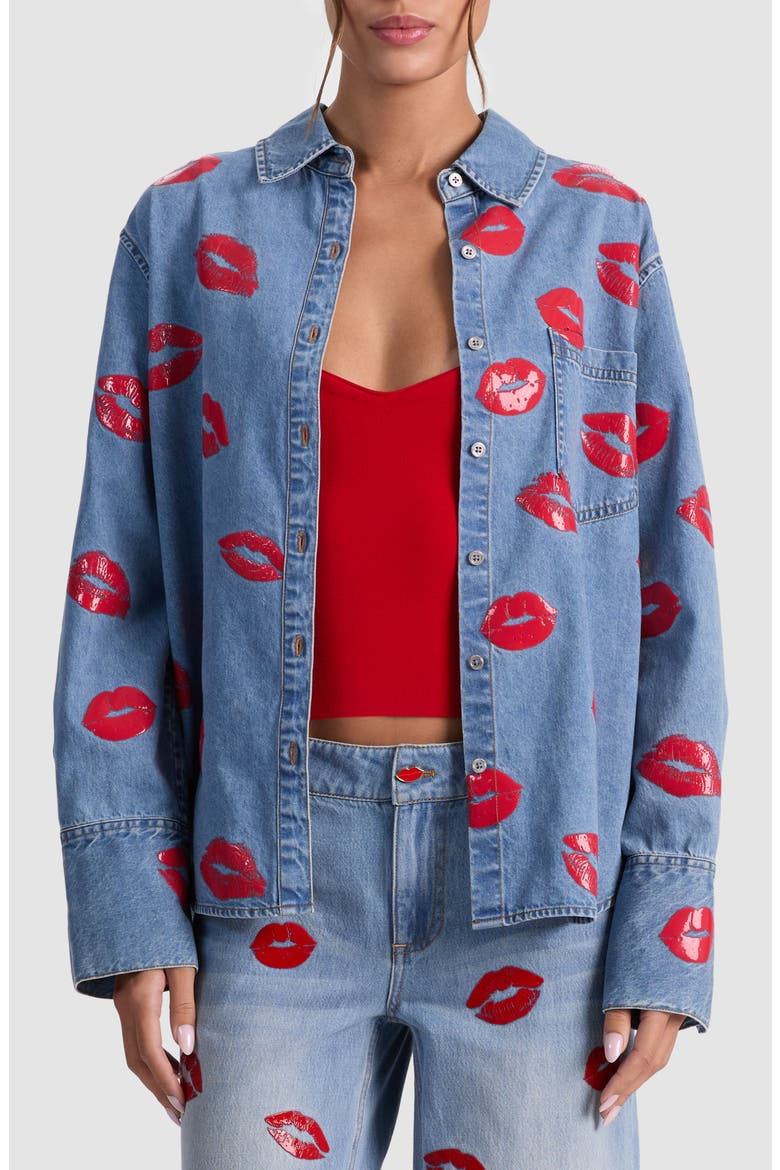 美品★ MEDI ALICE SHIRT JACKET Kiss Print Denim Shirt Jacket (Women) | Nordstrom