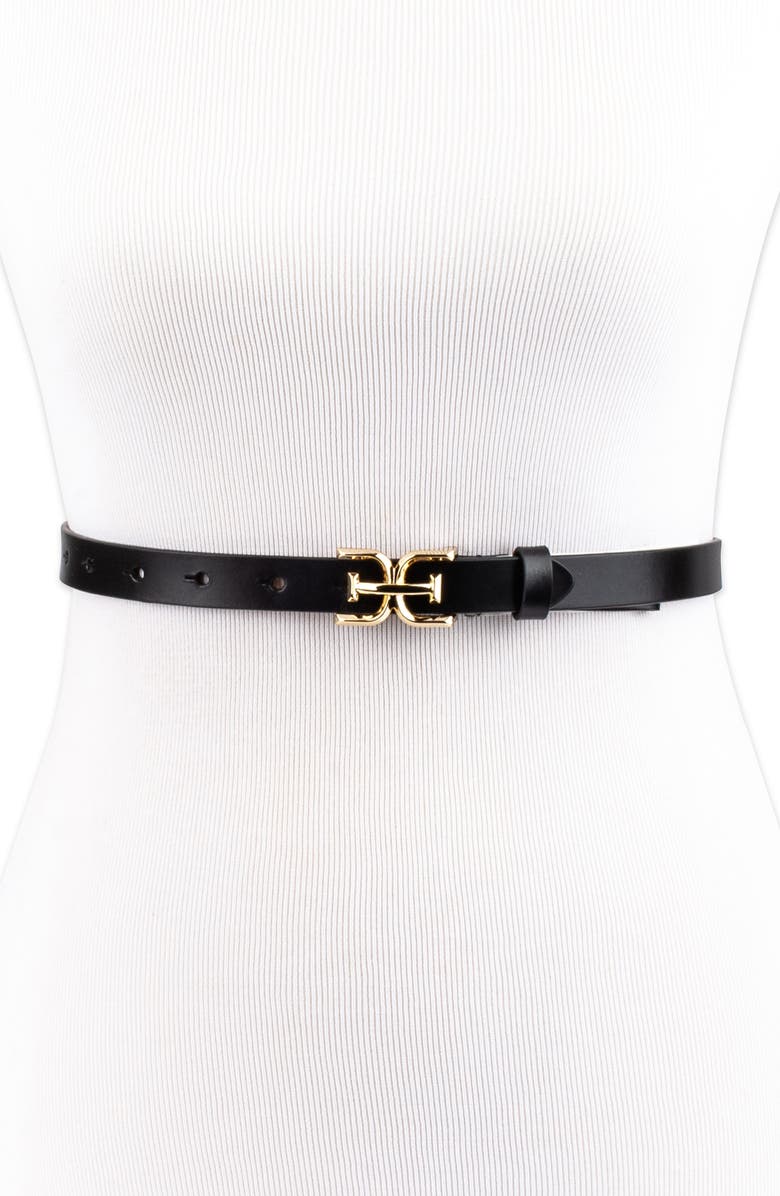 Sam Edelman Double E Logo Slim Leather Belt, Alternate, color, Black