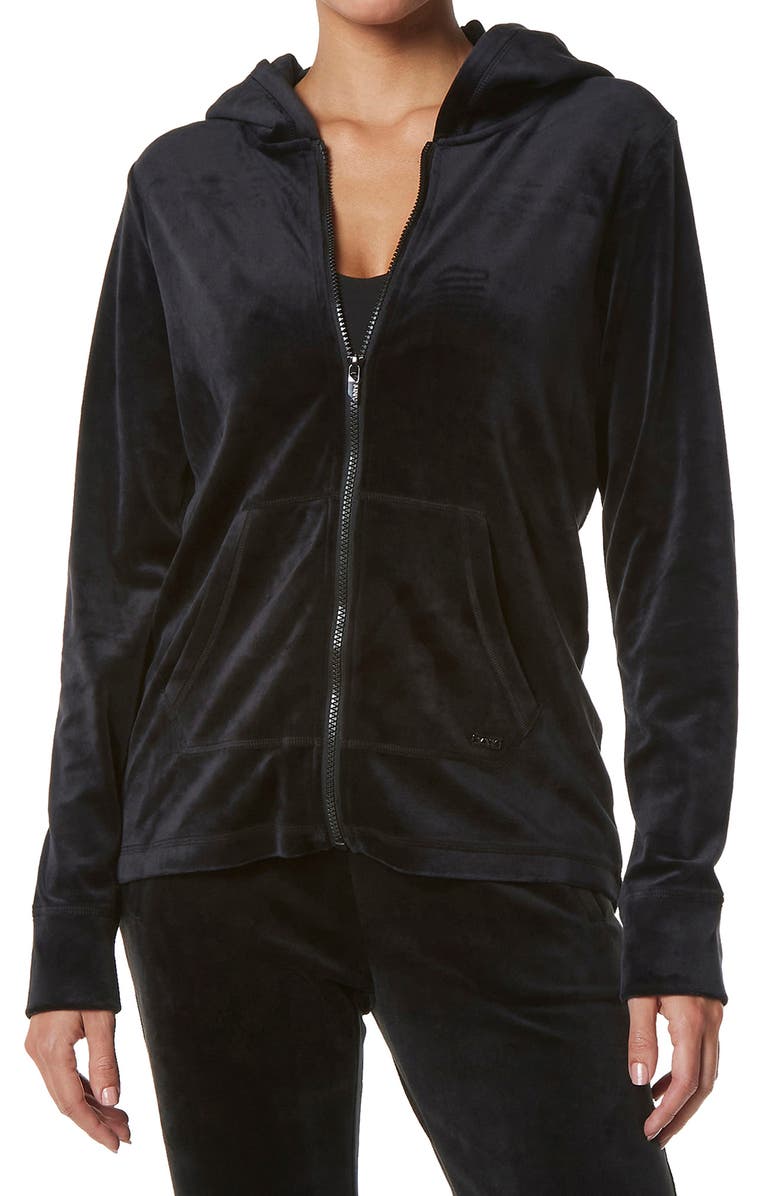 Andrew Marc Sport MARC NEW YORK PERFORMANCE Luxe Velvet Zip Front Hoodie, Main, color, 