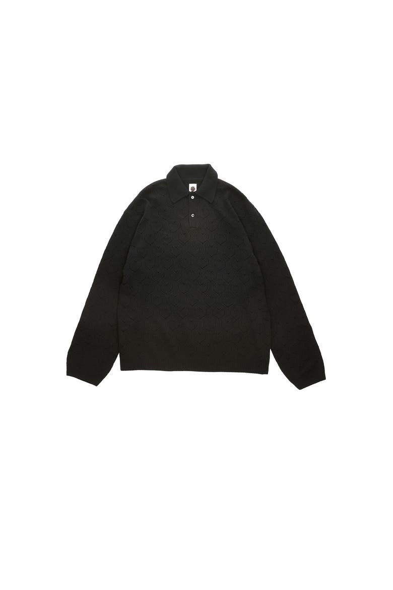 Eyelet Polo Sweater, Main, color, Black