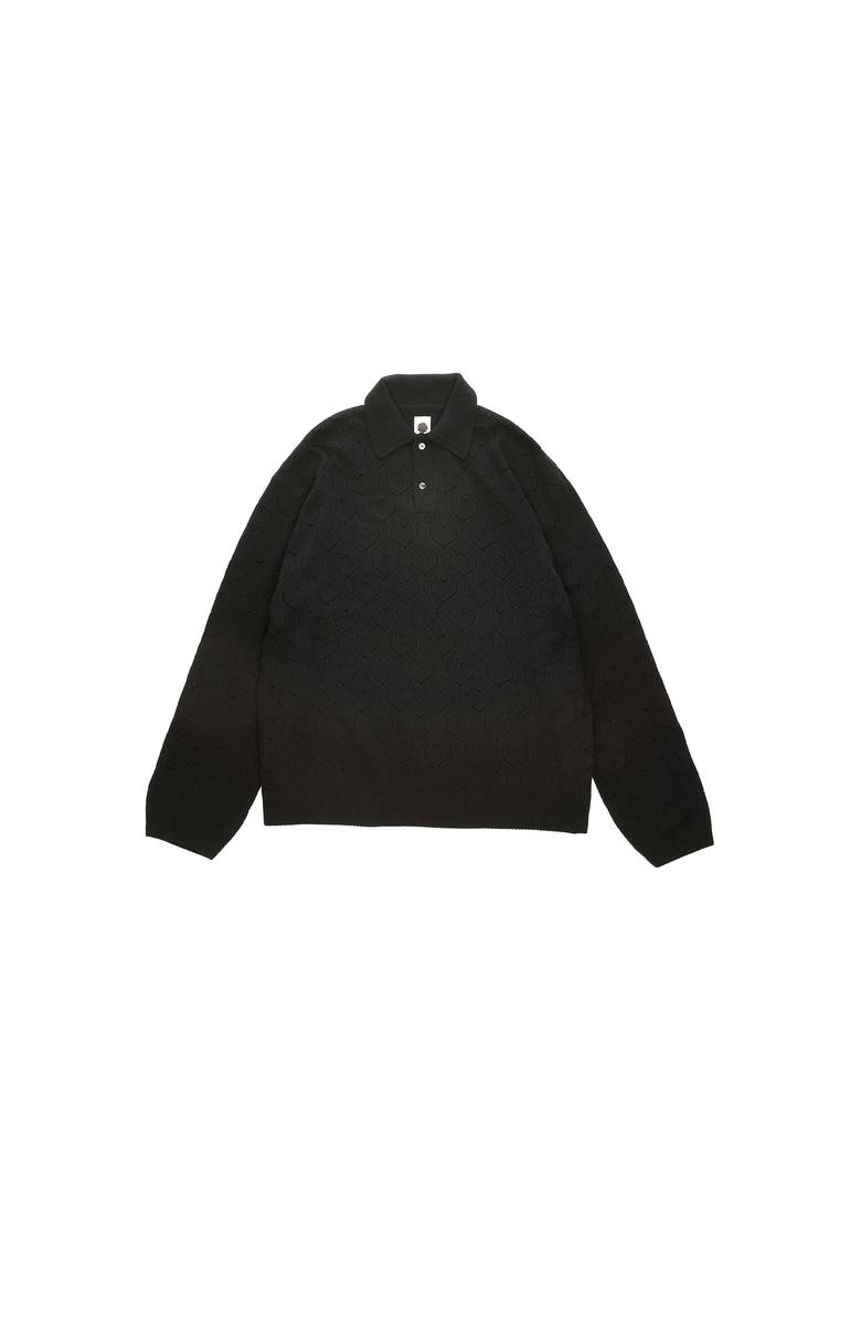 vowels Eyelet Polo Sweater, Main, color, Black