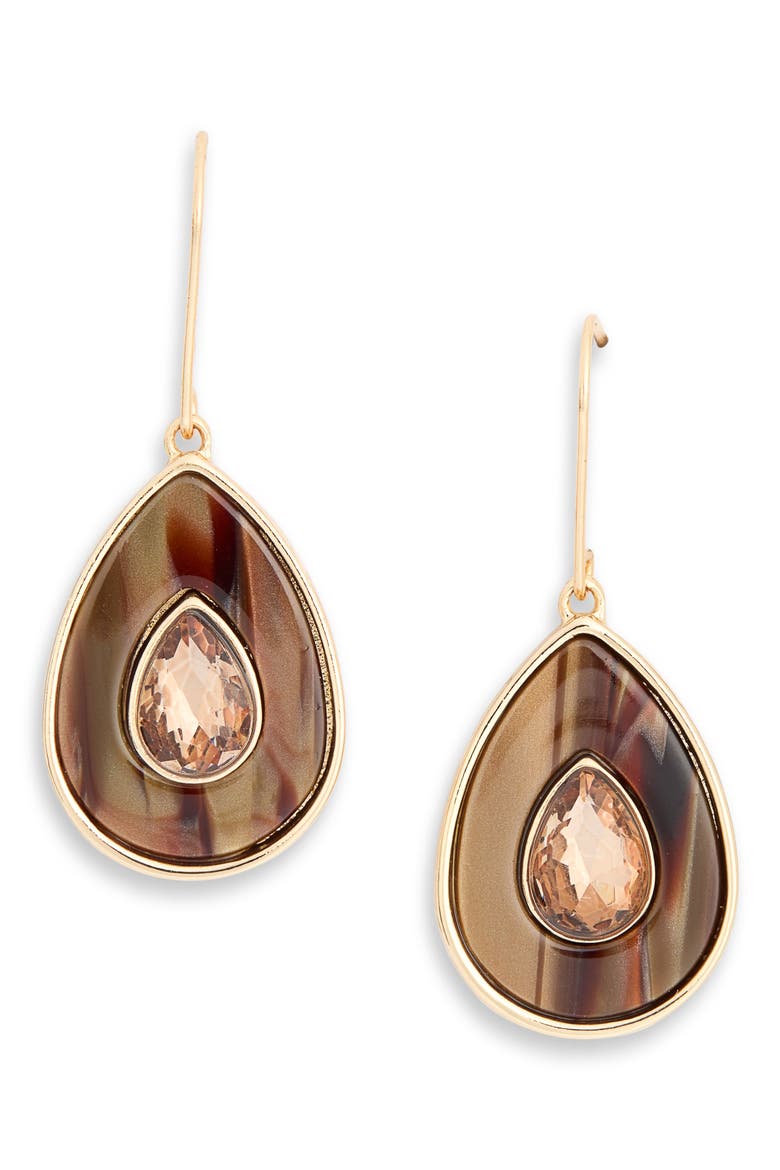 Resin Stone Teardrop Drop Earrings, Main, color, BROWN- GOLD