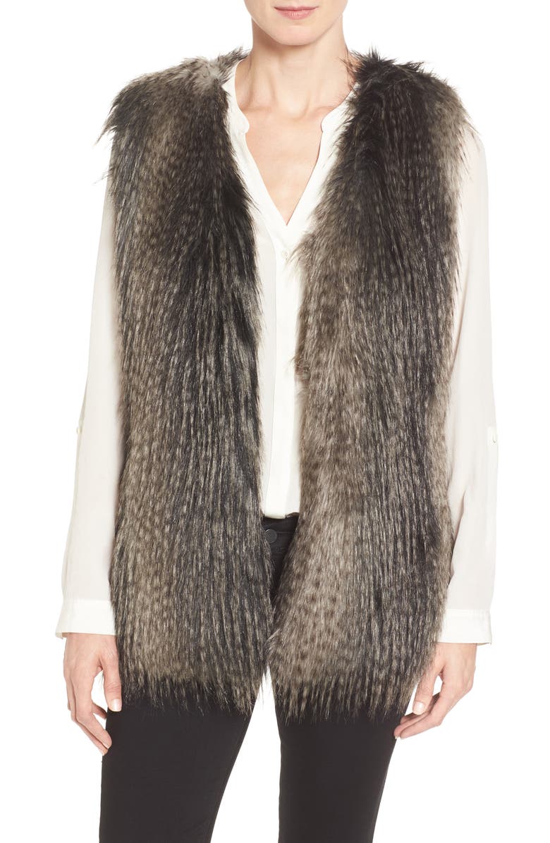 Via Spiga Collarless Faux Fur Vest, Main, color,