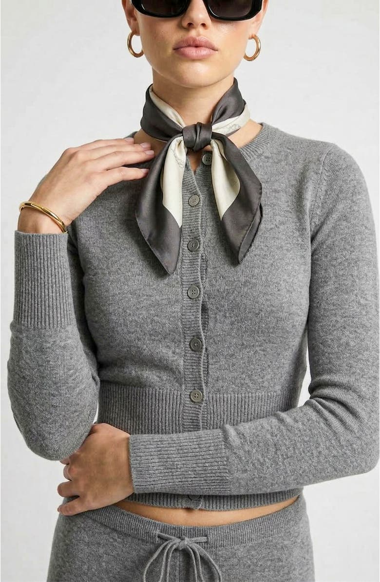 Knit & Lounge Two Piece Knit Set with Button Front Cardigan and Wide Leg Pants, Alternate, color, Gray