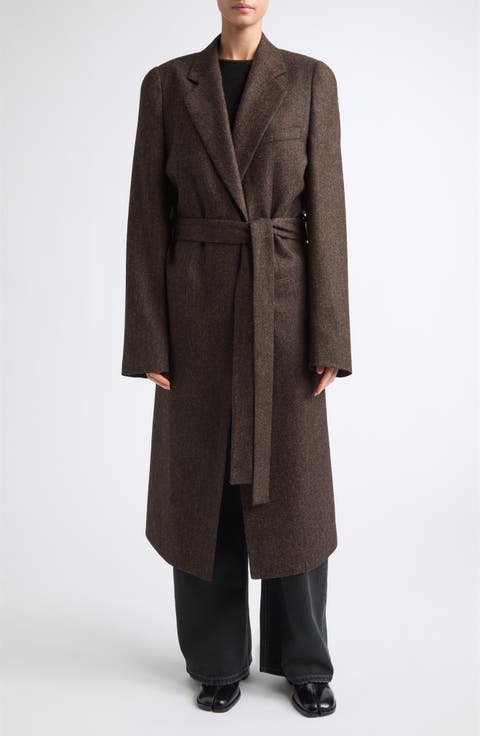 Herringbone Wool Wrapped Coat