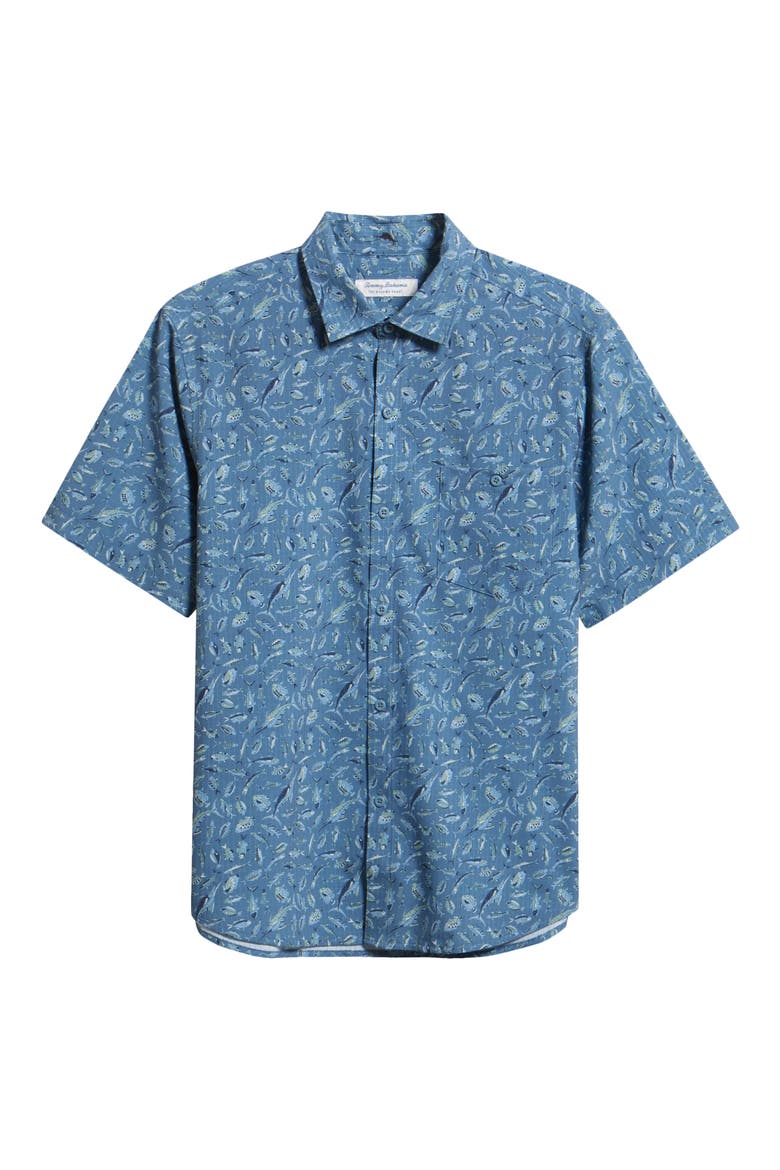 Bahama Coast Night Schooled Fish Print IslandZone® Short Sleeve Button-Up Shirt, Alternate, color, KING FISH