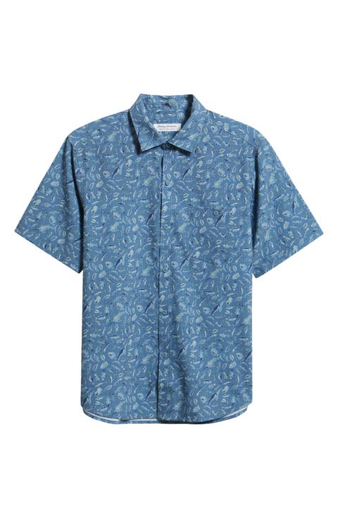 Bahama Coast Night Schooled Fish Print IslandZone® Short Sleeve Button-Up Shirt