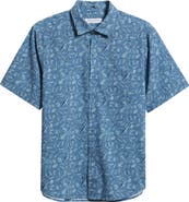 Tommy Bahama Bahama Coast Night Schooled Fish Print IslandZone® Short Sleeve Button-Up Shirt