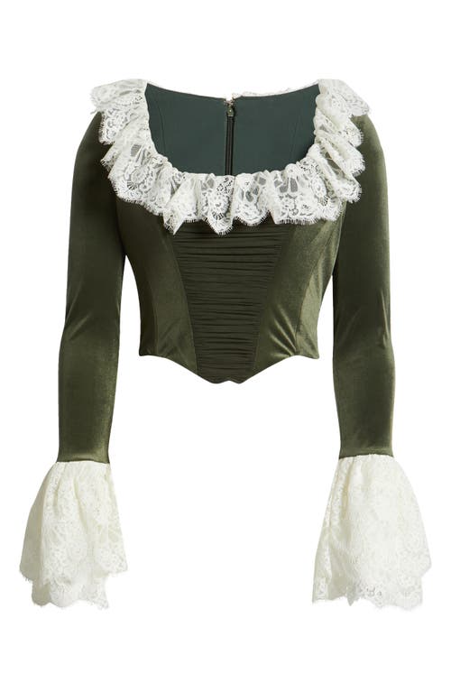 House Of Cb Jacinda Ruffle Velvet Corset Top In Duffle Bag