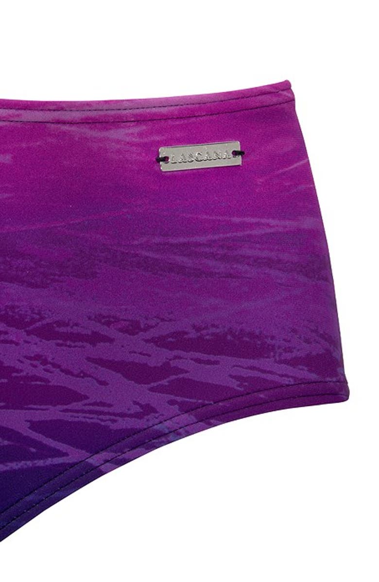 LASCANA Printed Mid Rise Bikini Bottom, Alternate, color, Black & Pink