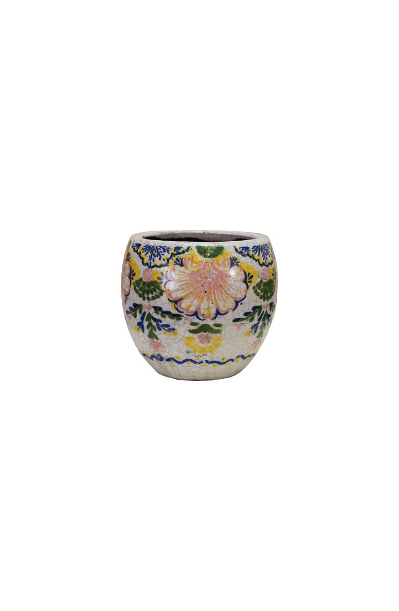 Storied Home Terra-cotta Planter with Floral Pattern, Crackle Glaze, Multicolor, Main, color, Blue