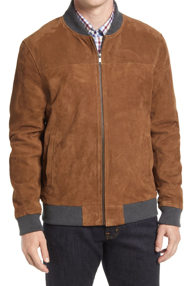 Suede Bomber Jacket, Alternate, color, BROWN SORREL