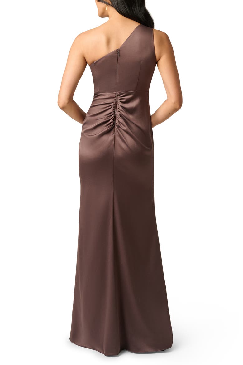 One-Shoulder Matte Satin Gown, Alternate, color, DARK BROWN