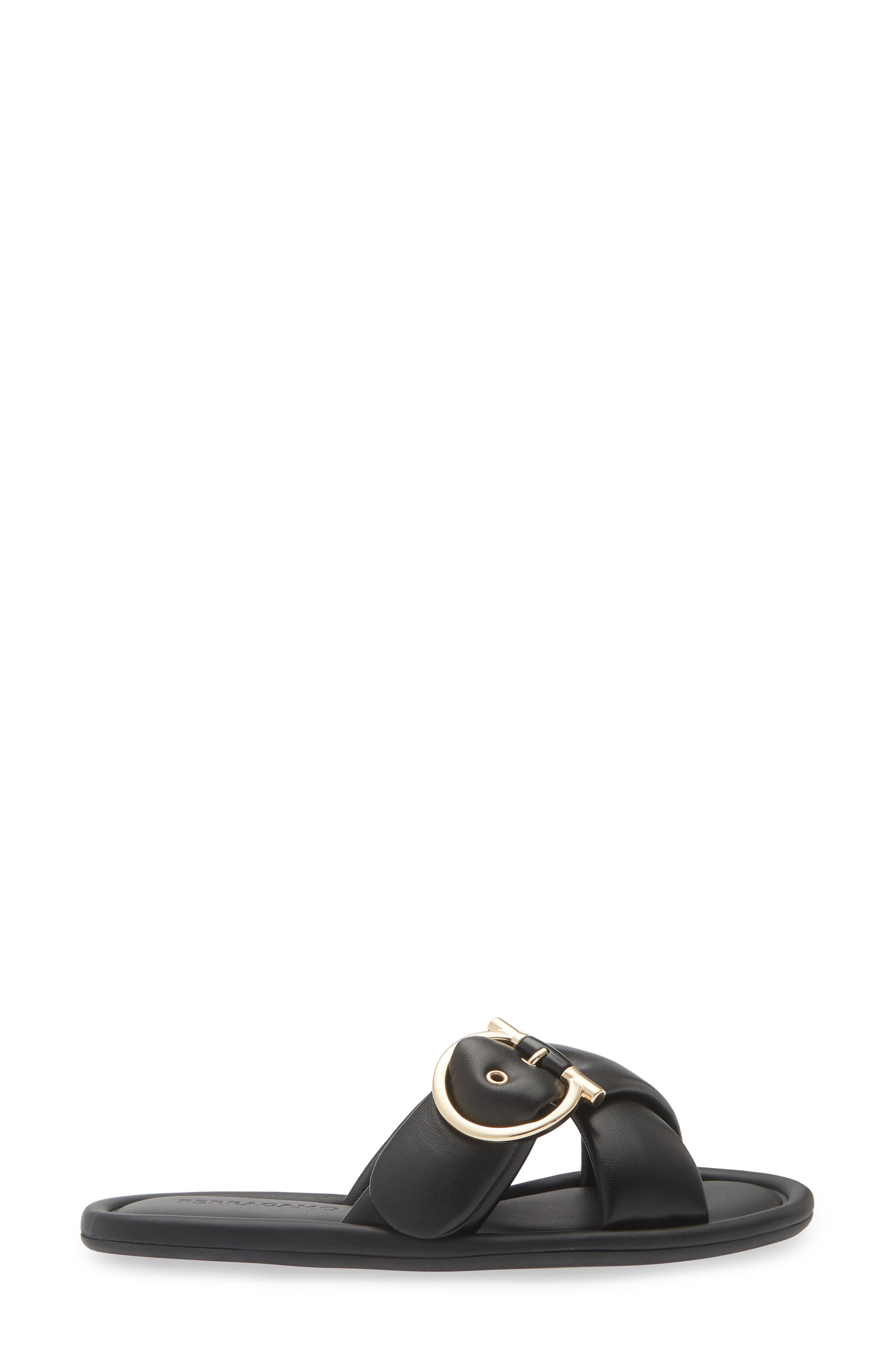 FERRAGAMO Elyzia Gancio Buckle Slide Sandal, Alternate, color, Black
