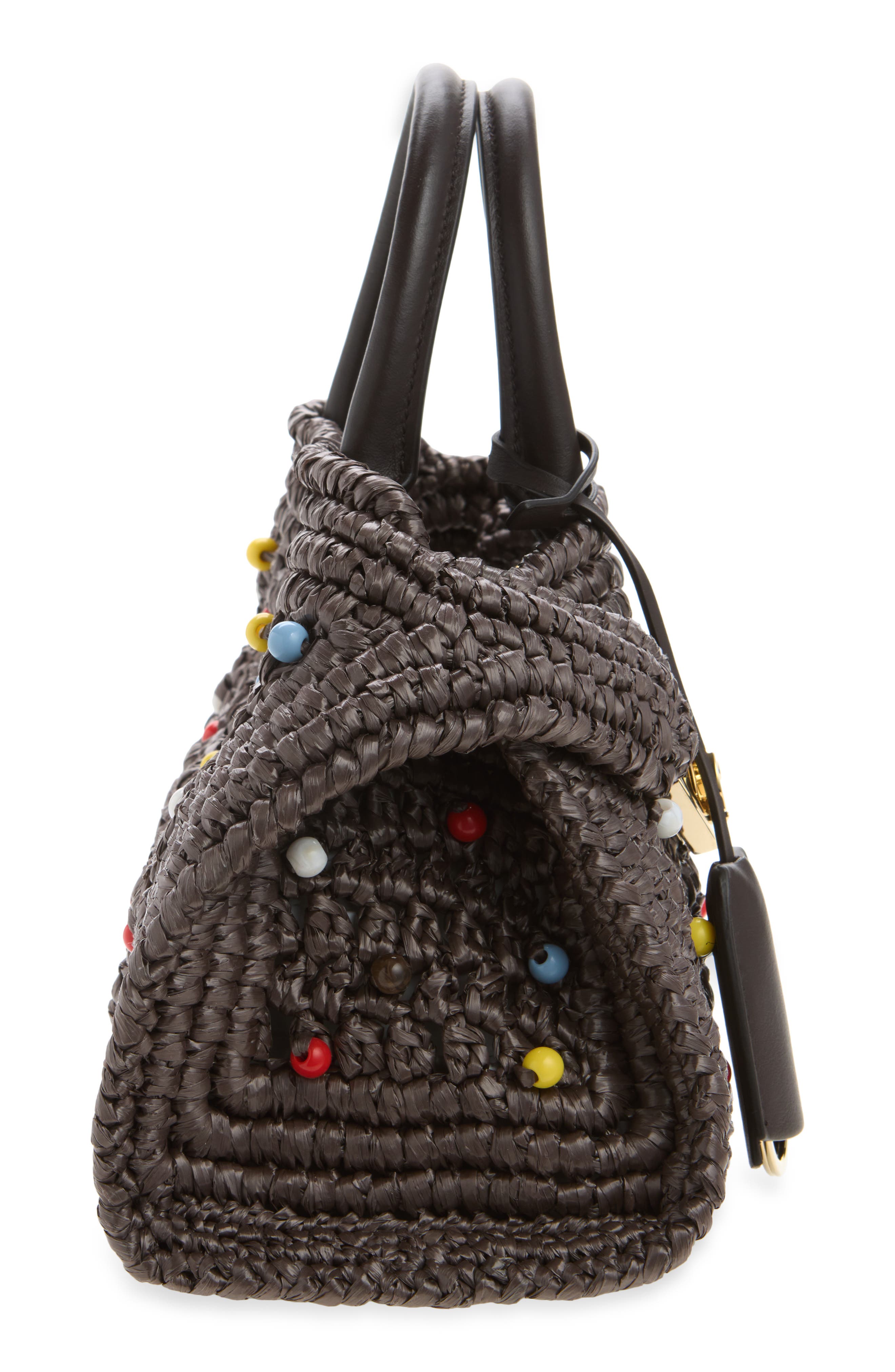 Mini Hug Beaded Woven Raffia Top Handle Bag, Alternate, color, T.MORO MULTICOLOR