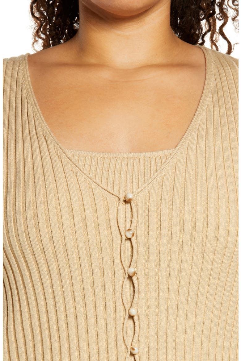 Frenchie Rib V-Neck Cardigan, Alternate, color, KHAKI