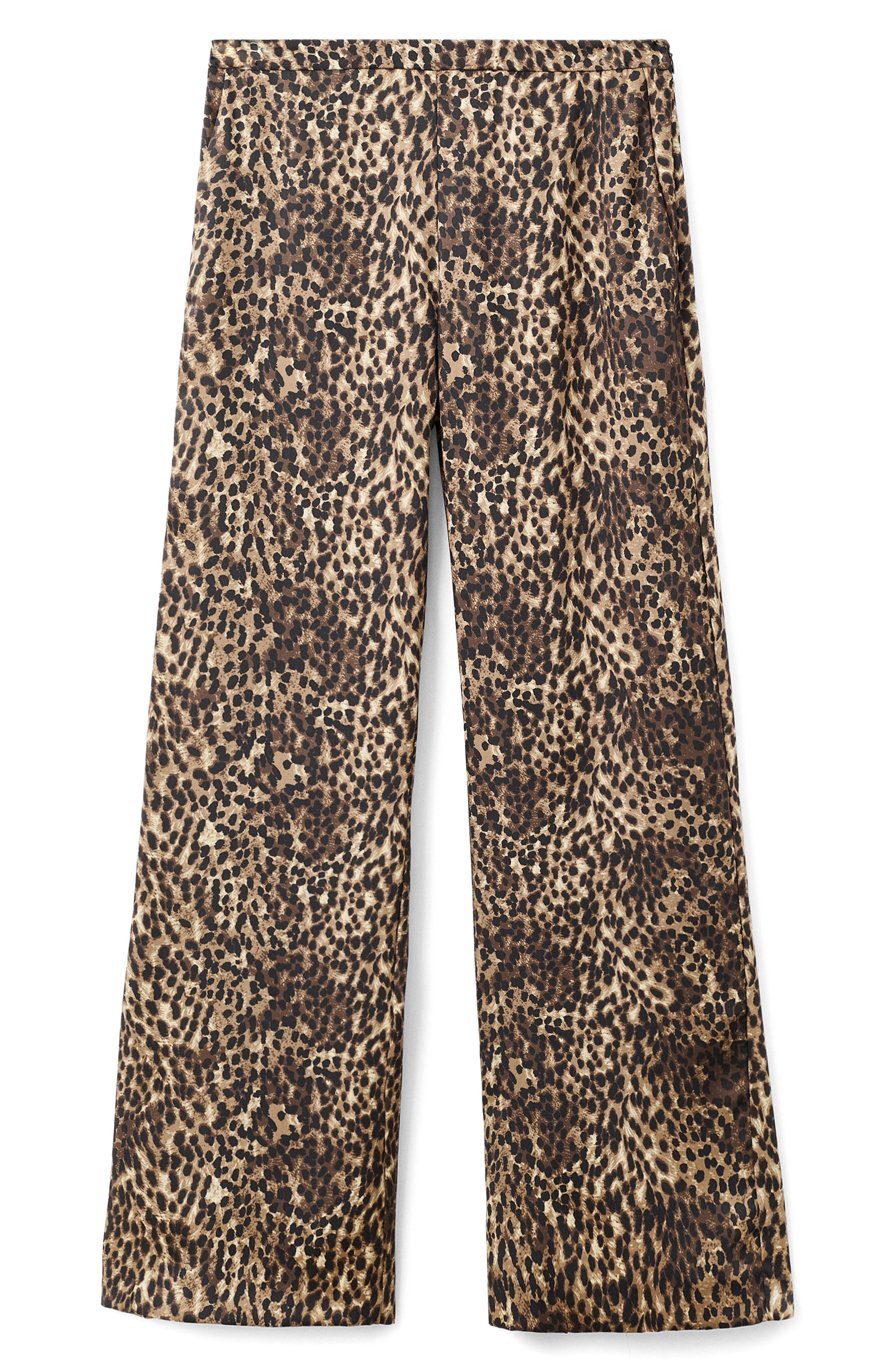 MANGO Leopard Print Satin Straight Leg Jeans
