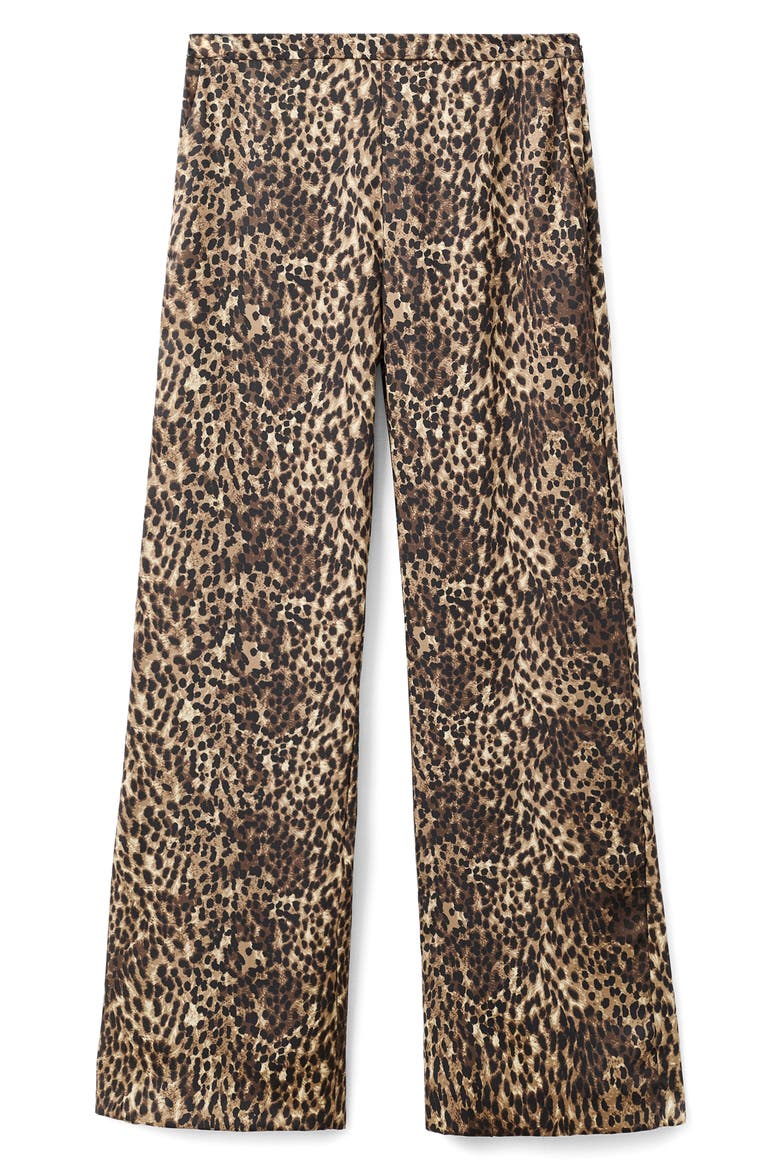 Leopard Print Satin Straight Leg Jeans, Main, color, BROWN