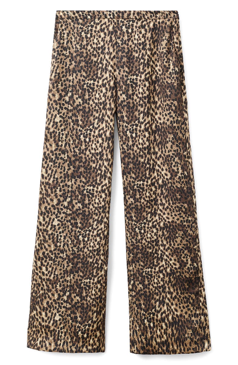 MANGO Leopard Print Satin Straight Leg Jeans, Main, color, Brown
