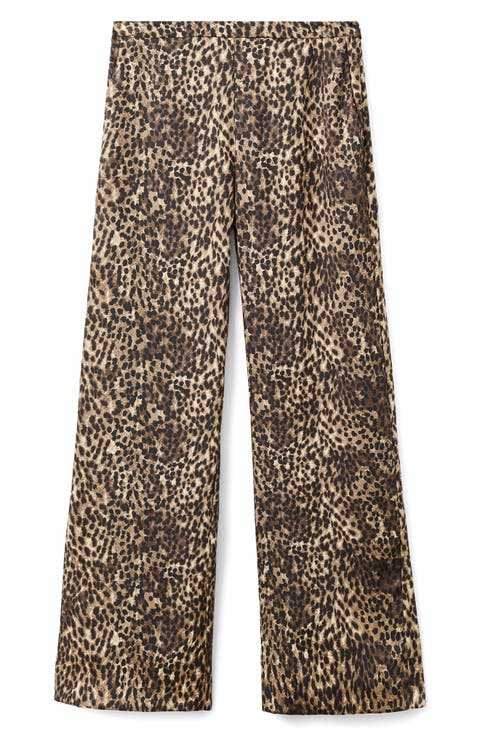 Leopard Print Satin Straight Leg Jeans