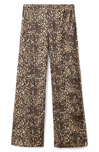 MANGO Leopard Print Satin Straight Leg Jeans