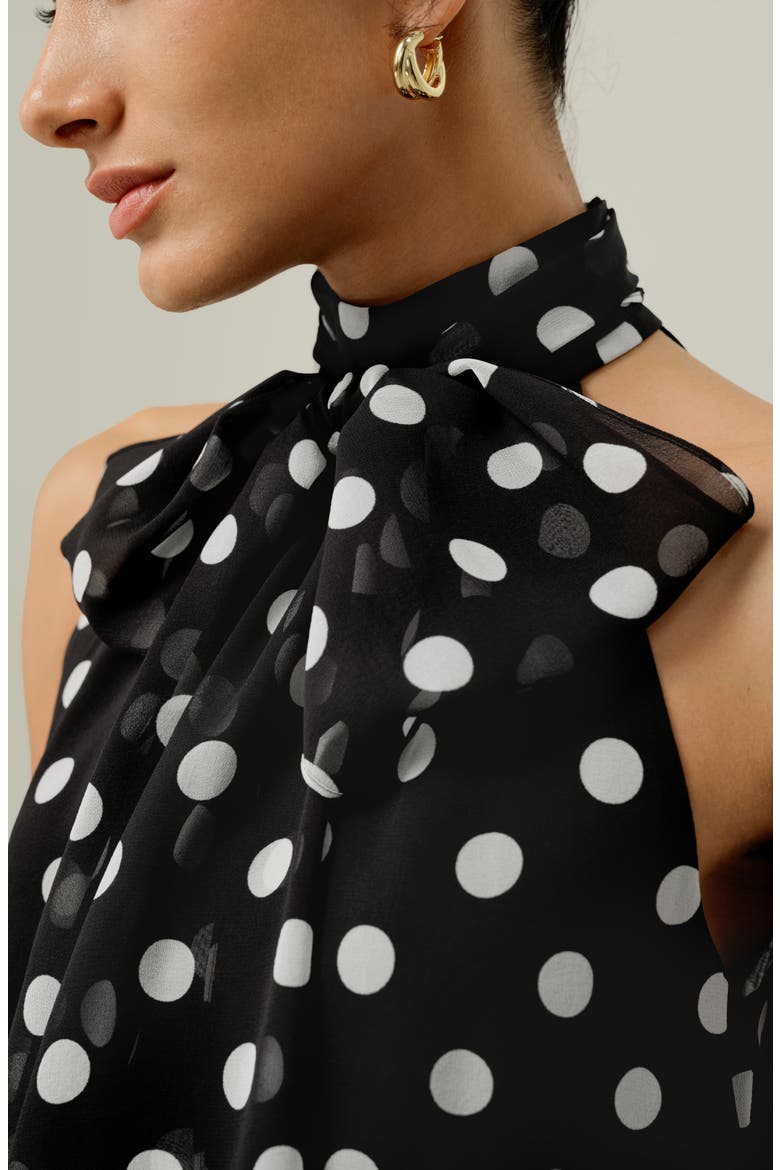 Women's Convertible Silk Georgette Polka Dot Top, Alternate, color, White Dots In Black