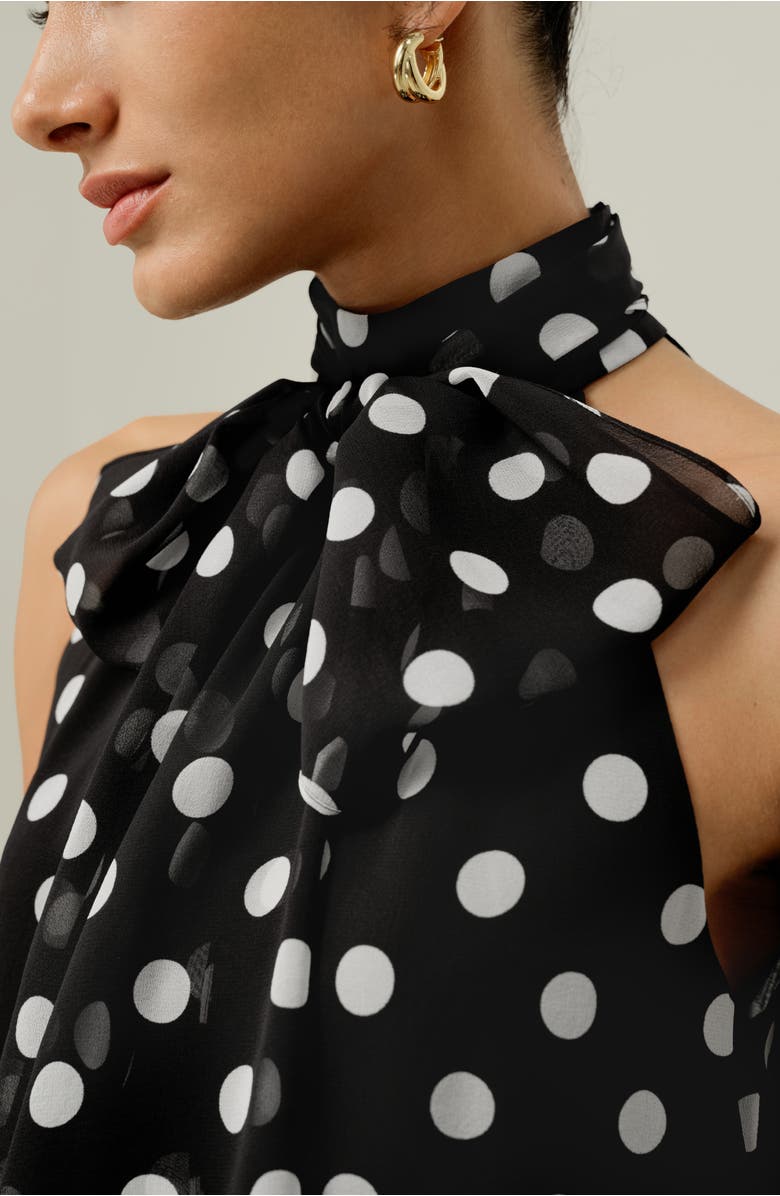 Lilysilk Women's Convertible Silk Georgette Polka Dot Top, Alternate, color, White Dots In Black