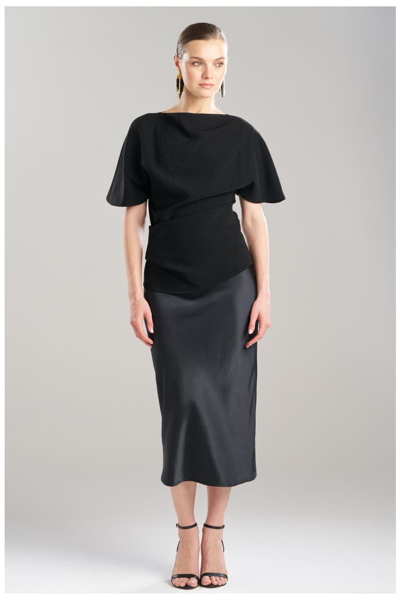 Stretch Crepe Asymmetric Draped Top, Main, color, Black