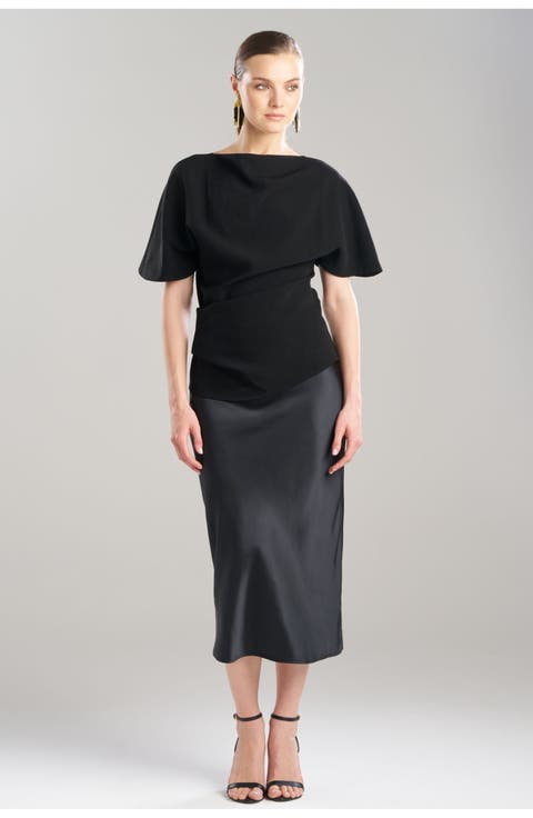 Stretch Crepe Asymmetric Draped Top