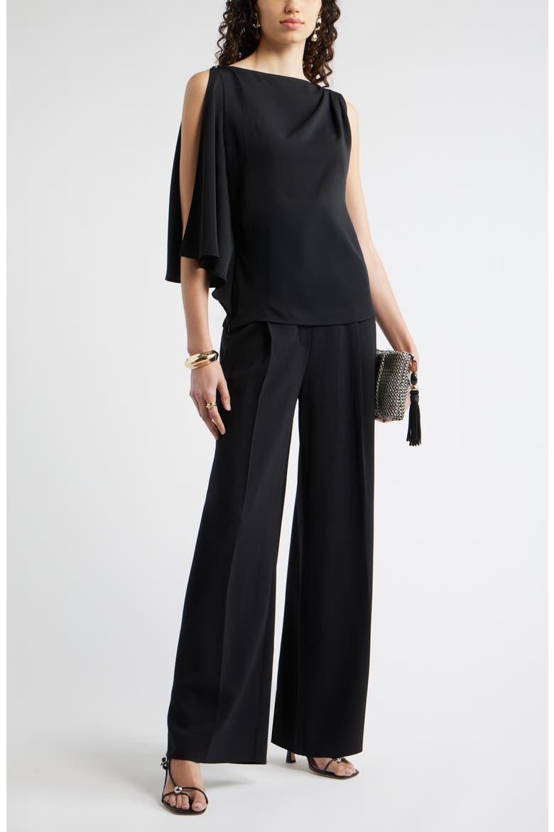 Single Split Sleeve Crepe Top, Alternate, color, BLACK