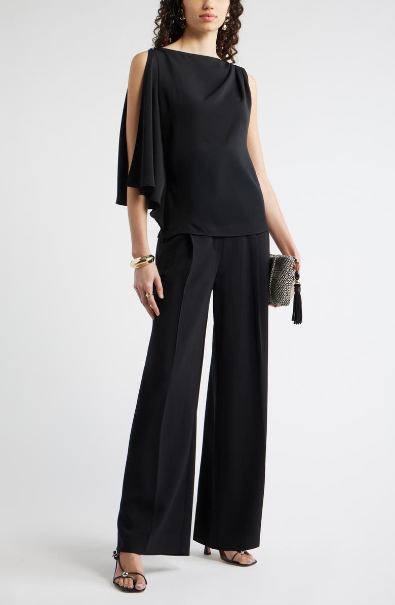 Nordstrom Single Split Sleeve Wool Blend Crepe Top, Alternate, color, Black