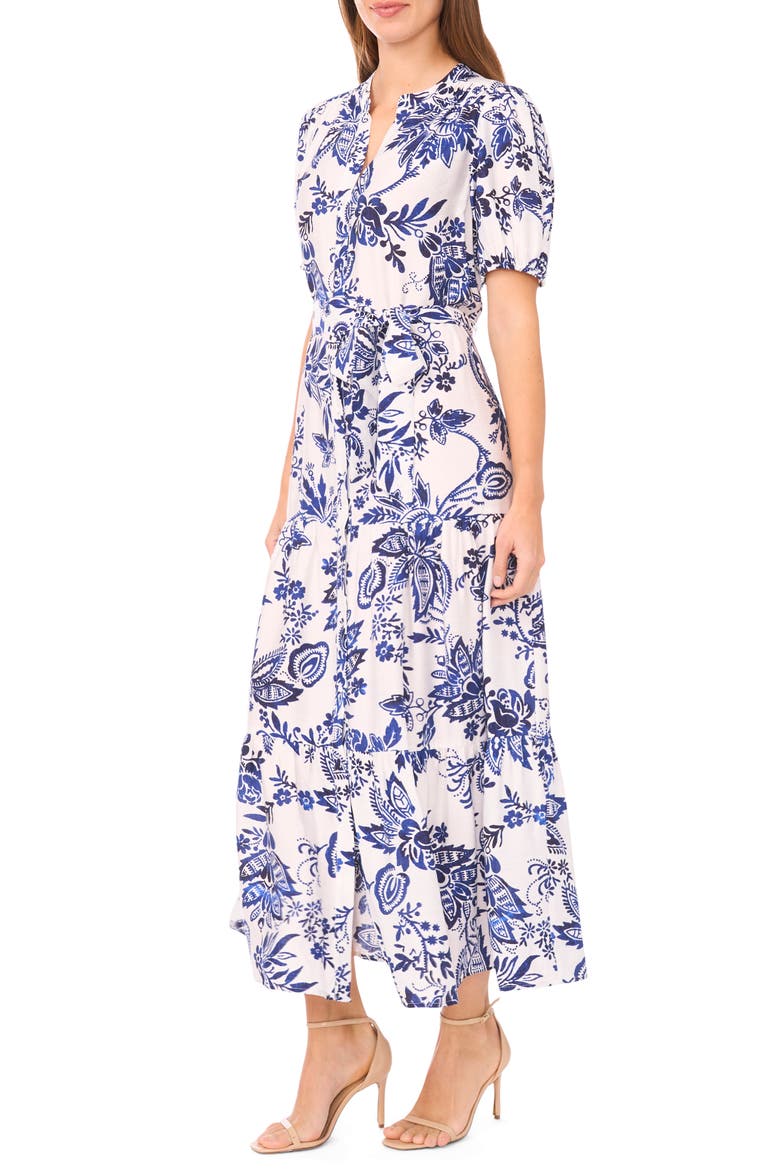 Paisley Puff Sleeve Tiered Maxi Shirtdress, Alternate, color, CLASSIC NAVY