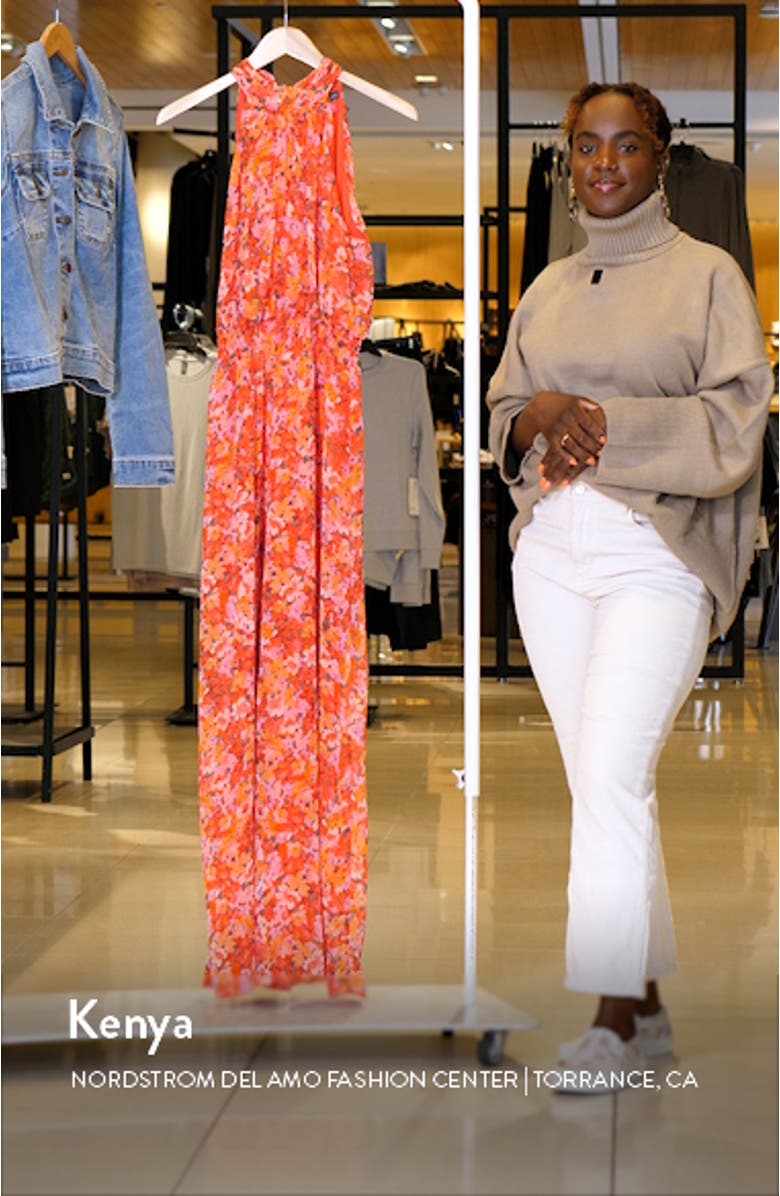 Floral Halter Sleeveless Wide Leg Plissé Jumpsuit, sales video thumbnail